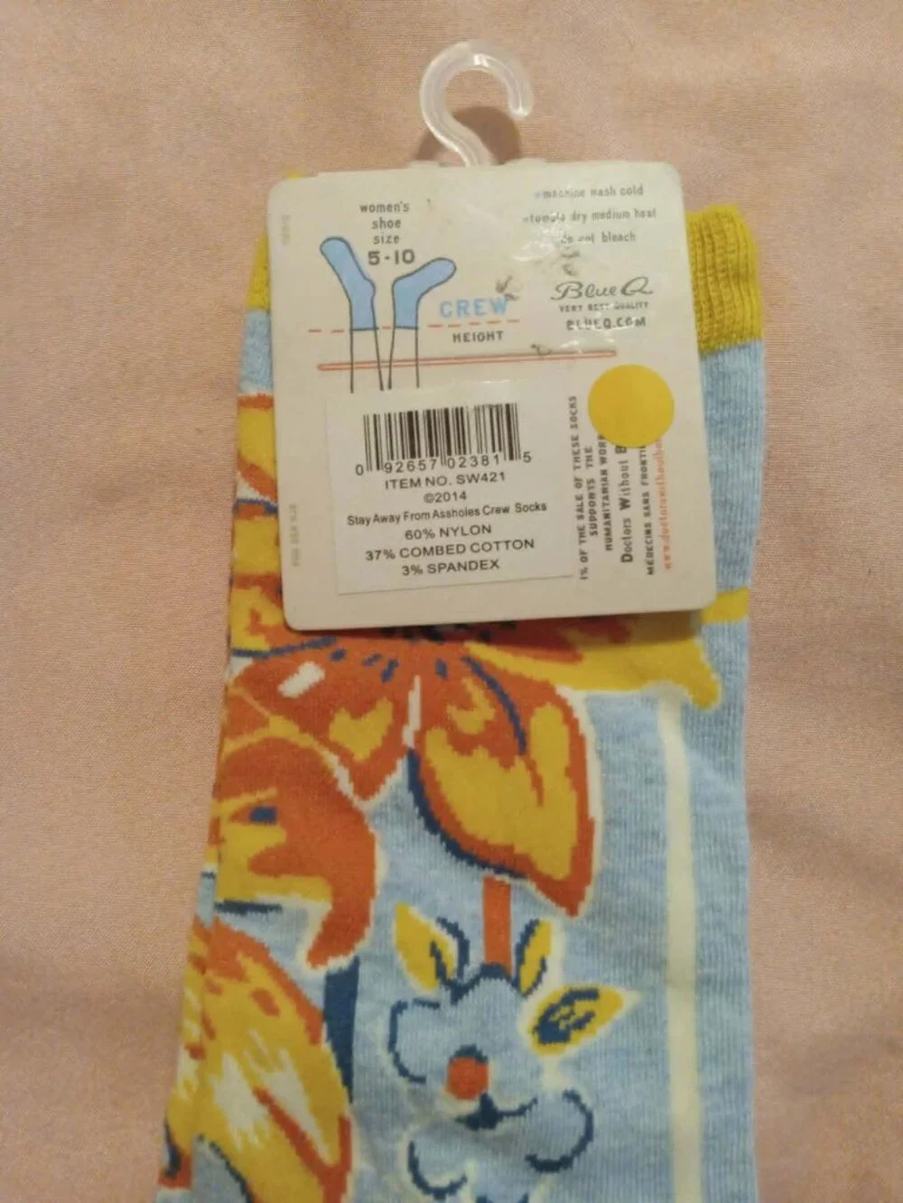 Blue Q Socks, Women's Crew, Soft Cotton, Stay Away From A**H@@!, Size 5-10